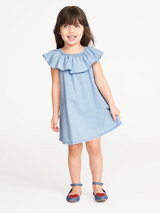 View large product image 1 of 3. Ruffled Chambray Dress for Toddler Girls