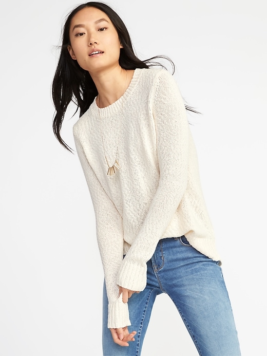 Image number 1 showing, Slub-Knit Crew-Neck Sweater for Women