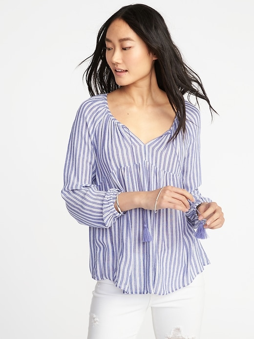 Image number 1 showing, Striped Boho Swing Top for Women