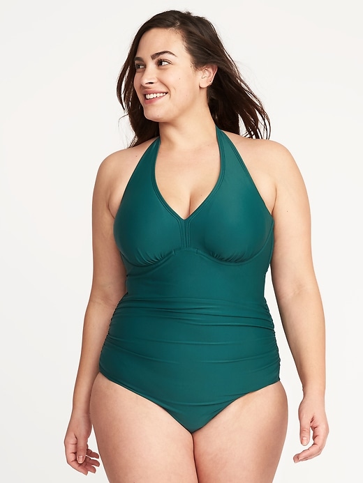 Image number 1 showing, Secret-Slim Plus-Size Halter Swimsuit