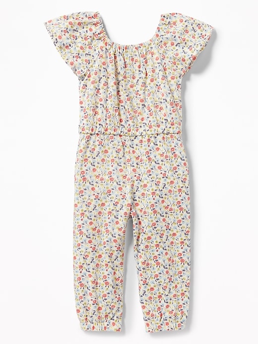 View large product image 2 of 3. Floral-Print Ruffle-Sleeve Romper for Toddler Girls