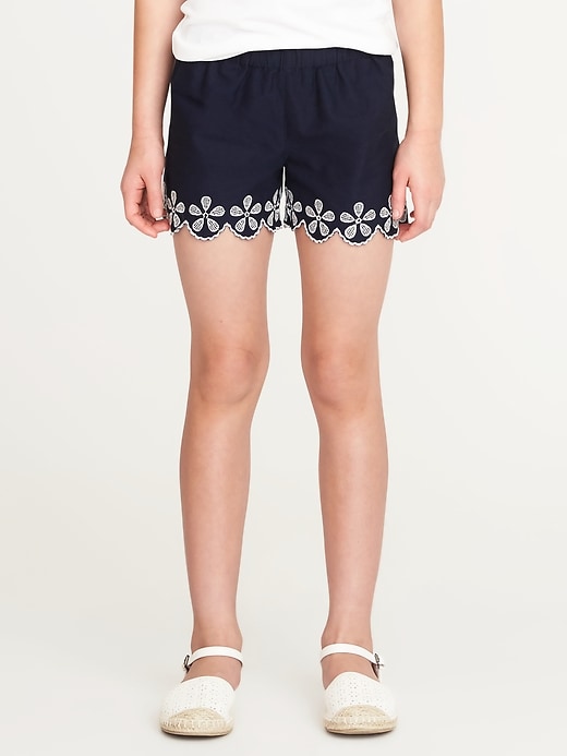 View large product image 1 of 3. Embroidered Scallop-Hem Twill Shorts for Girls