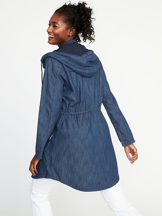 Image number 2 showing, Hooded Long-Line Chambray Utility Jacket for Women