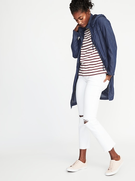 Image number 3 showing, Hooded Long-Line Chambray Utility Jacket for Women