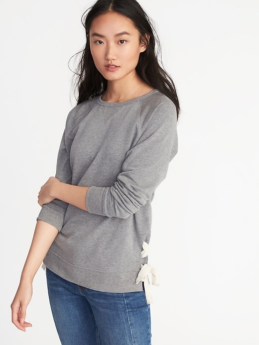 Image number 1 showing, Side-Lace-Up French-Terry Sweatshirt for Women