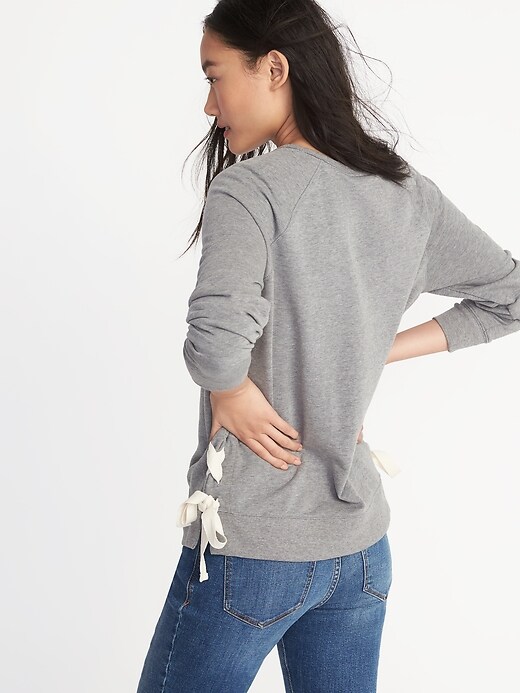 Image number 2 showing, Side-Lace-Up French-Terry Sweatshirt for Women