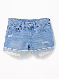 View large product image 3 of 3. Lace-Pocket Denim Cutoffs for Girls