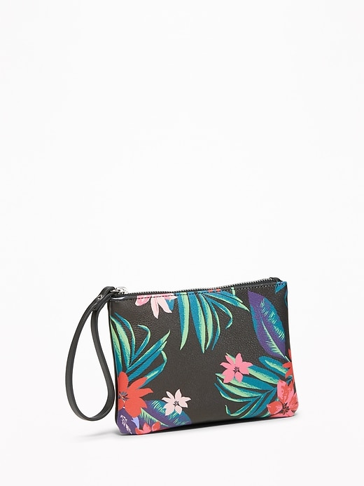 View large product image 1 of 3. Floral-Print Faux-Leather Wristlet for Women