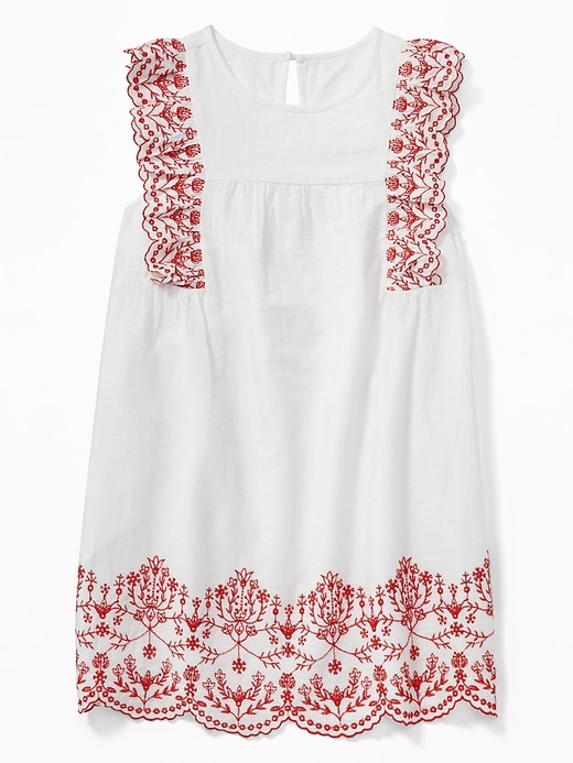 View large product image 1 of 3. Embroidered Ruffle Slub-Weave Swing Dress for Girls