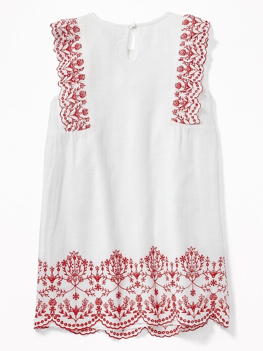 View large product image 2 of 3. Embroidered Ruffle Slub-Weave Swing Dress for Girls
