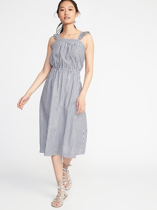 Image number 1 showing, Waist-Defined Ruffle-Trim Midi Dress for Women