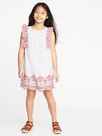 View large product image 3 of 3. Embroidered Ruffle Slub-Weave Swing Dress for Girls
