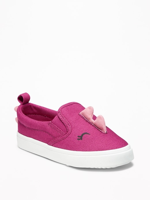 View large product image 1 of 4. Canvas Dino Slip-Ons For Toddler Girls & Baby