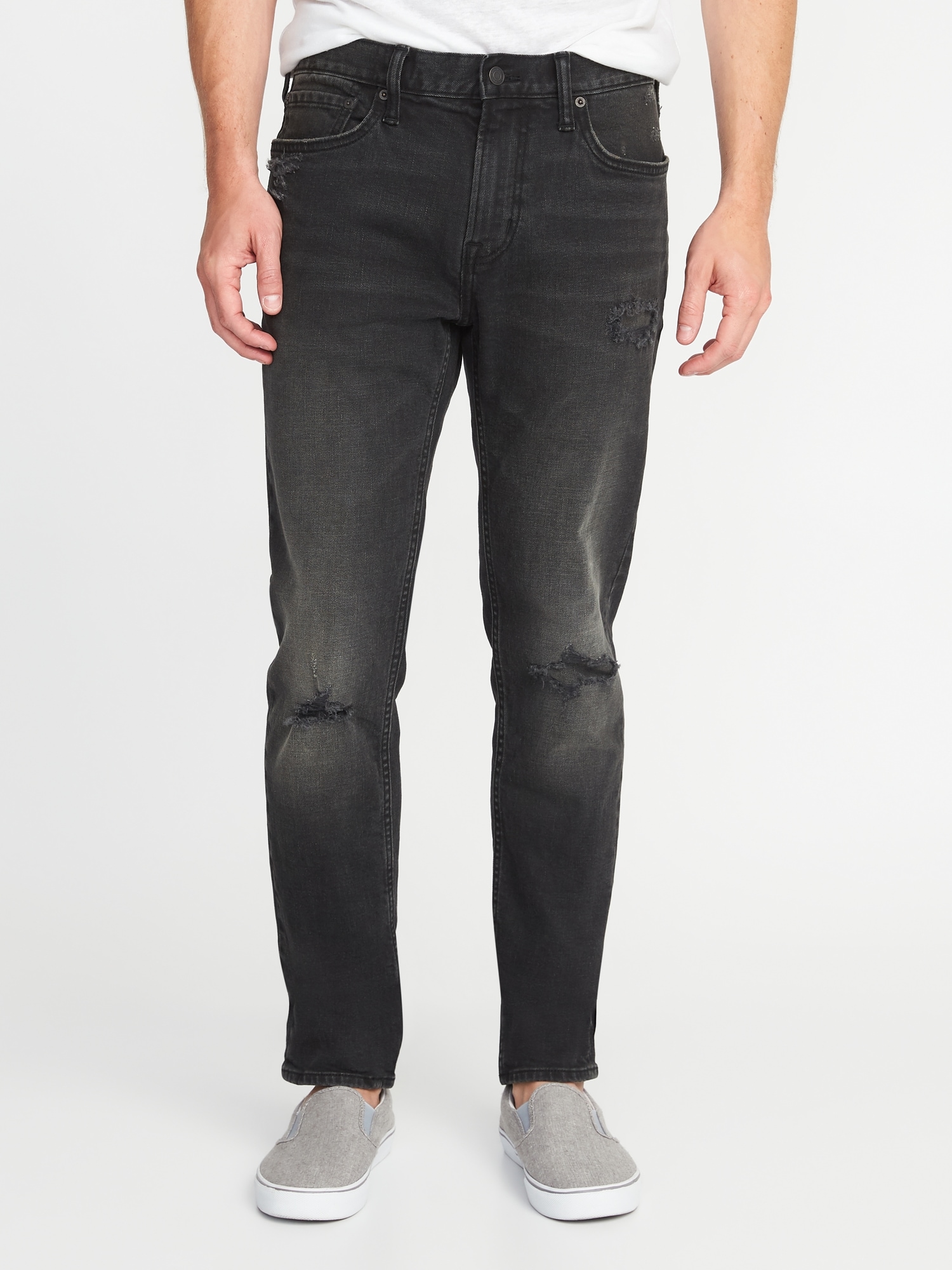 Relaxed Slim Built In Flex Distressed Black Jeans For Men Old Navy