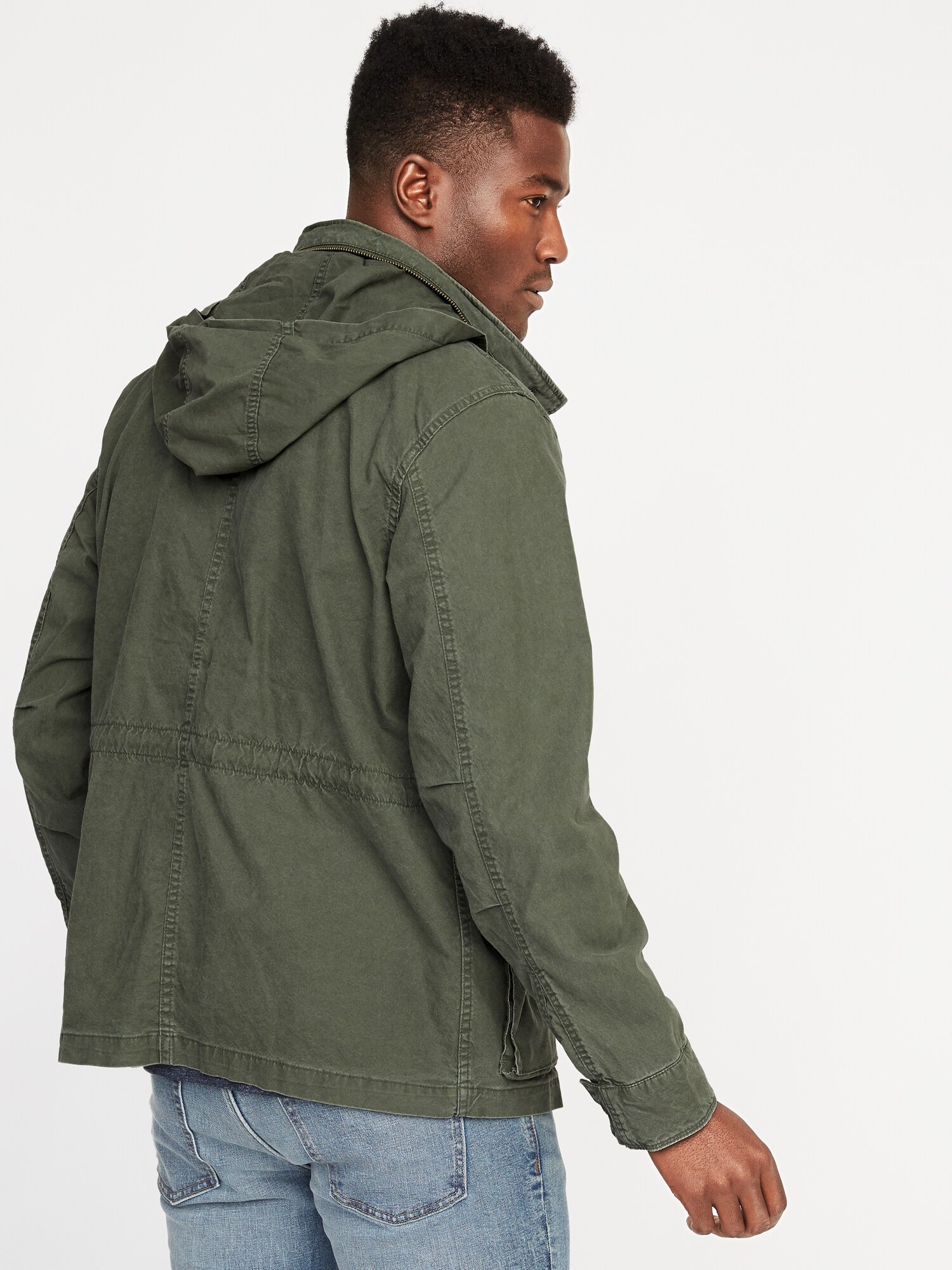 Canvas Built-In Flex Stowaway-Hood Military Jacket | Old Navy