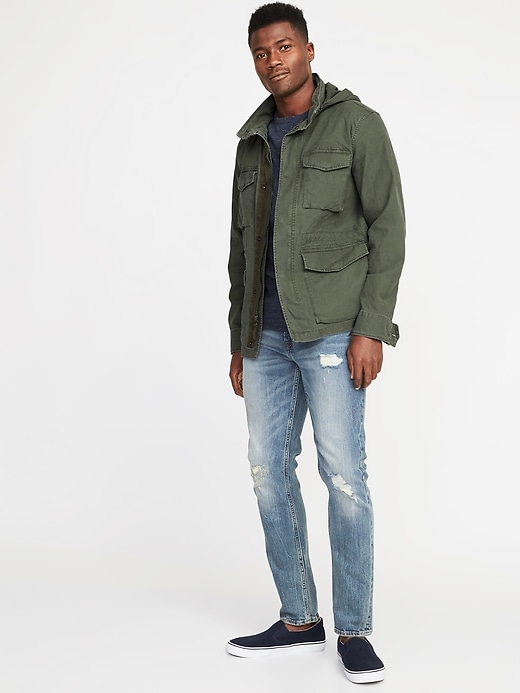 Canvas Built-In Flex Stowaway-Hood Military Jacket | Old Navy