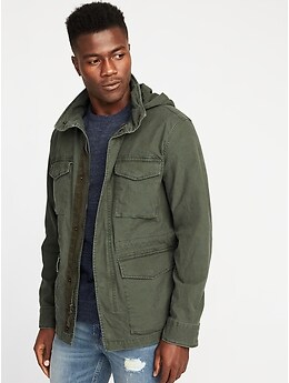 Canvas Built-In Flex Stowaway-Hood Military Jacket for Men | Old