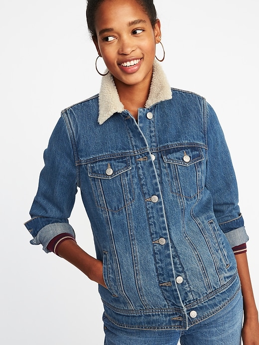 Image number 4 showing, Sherpa-Lined Denim Jacket for Women