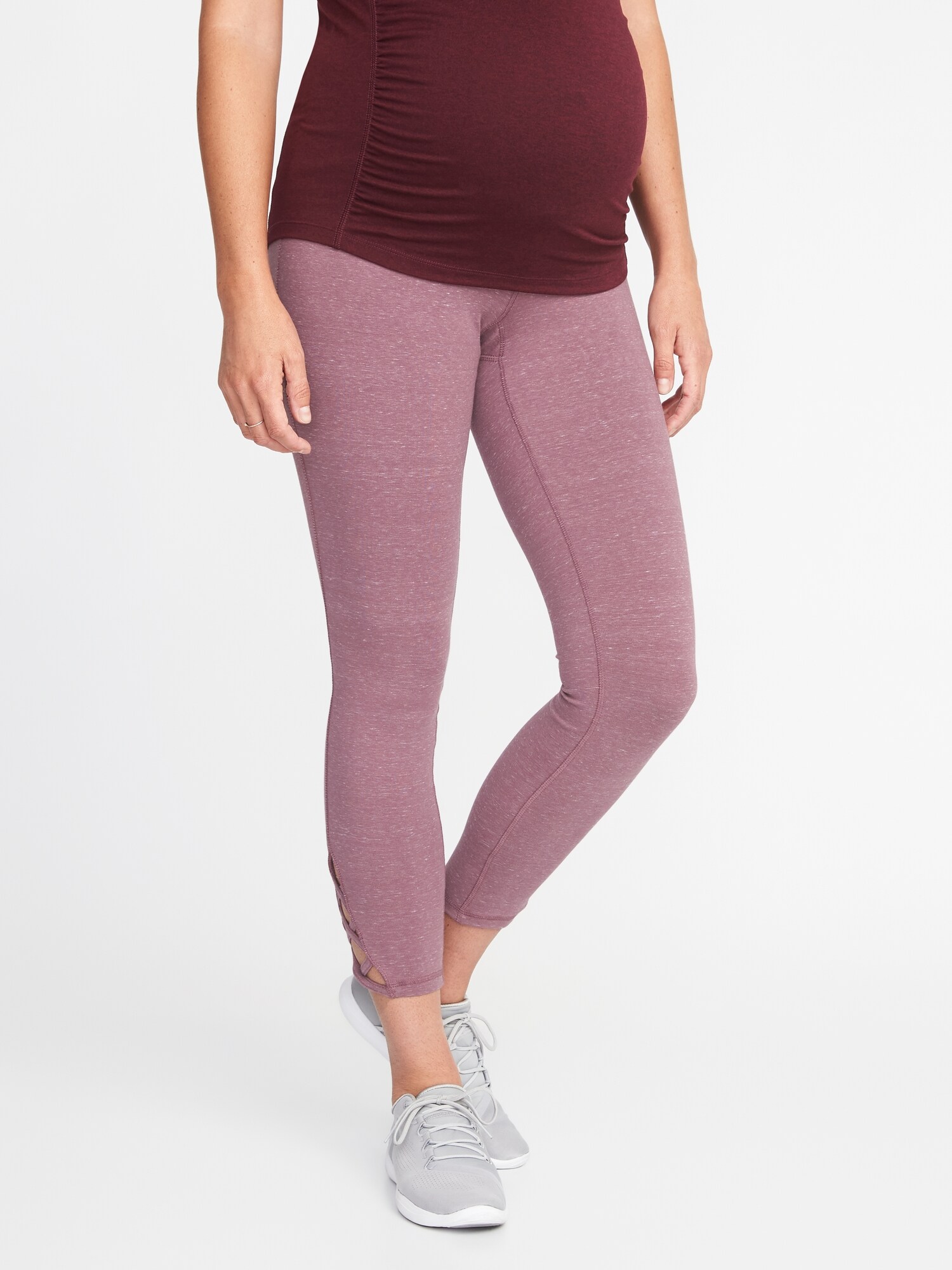 Maternity High-Rise Full-Panel 7/8-Length Lattice-Hem Leggings