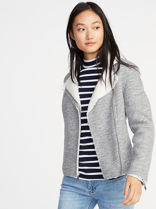 Image number 1 showing, Sherpa-Lined Moto Jacket for Women