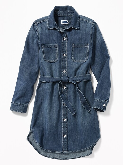 View large product image 1 of 3. Tie-Belt Jean Shirt Dress for Girls