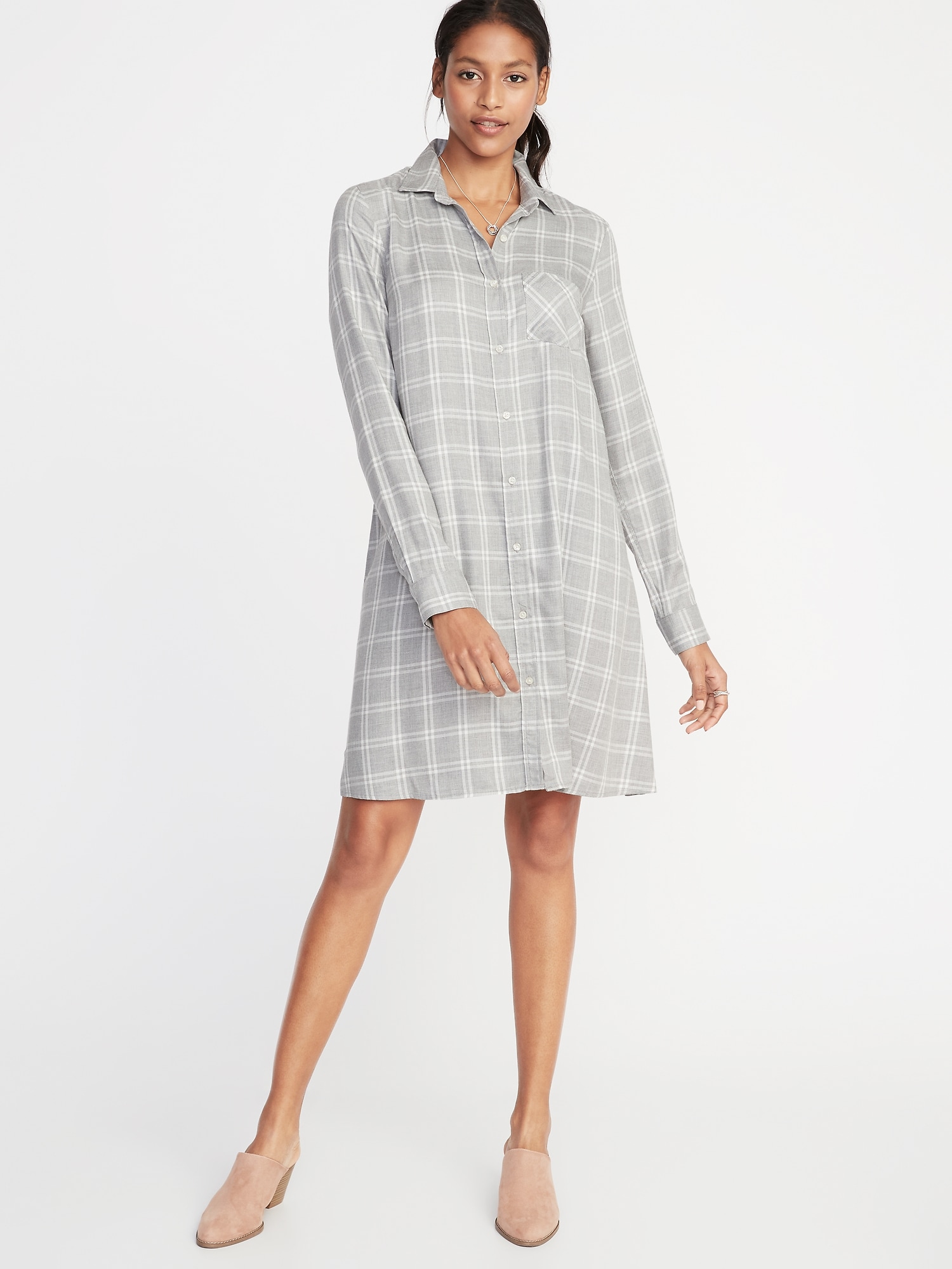 Plaid Gray Shirtdress