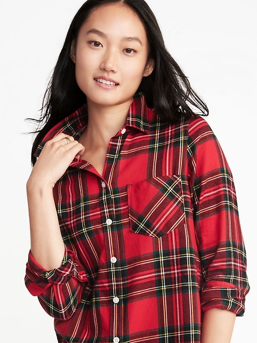 Image number 4 showing, Relaxed Plaid Twill Classic Shirt for Women