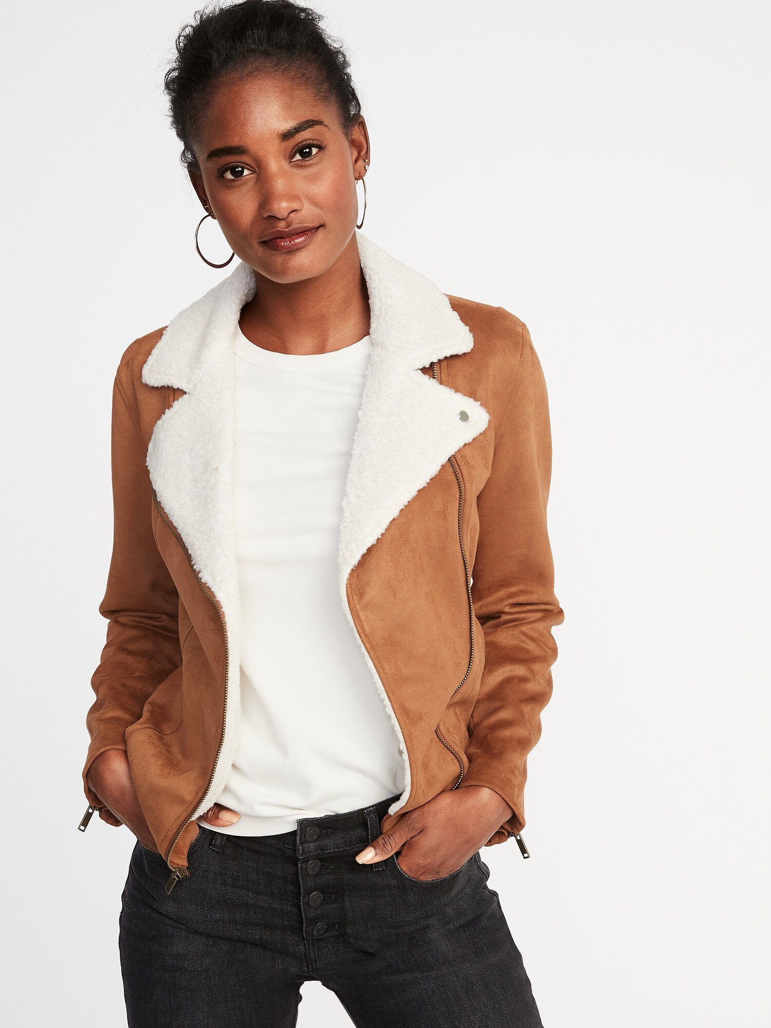 Faux Suede Sherpa Collar Moto Jacket For Women Old Navy Faux Suede Sherpa Collar Moto Jacket For Women