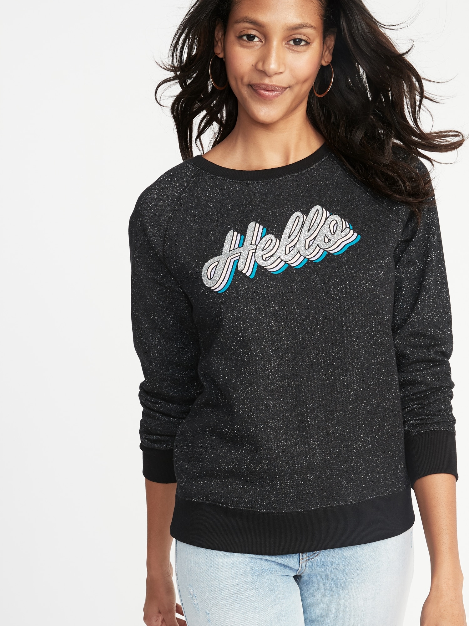 Relaxed Graphic Crewneck Sweatshirt - Black