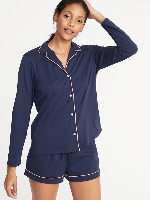 Image number 1 showing, Relaxed Button-Front Sleep Shirt for Women