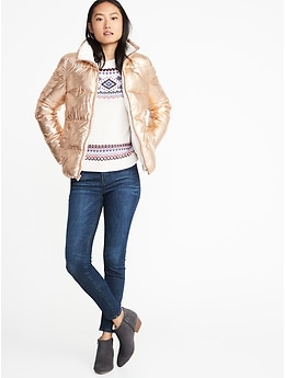 J crew metallic top puffer jacket