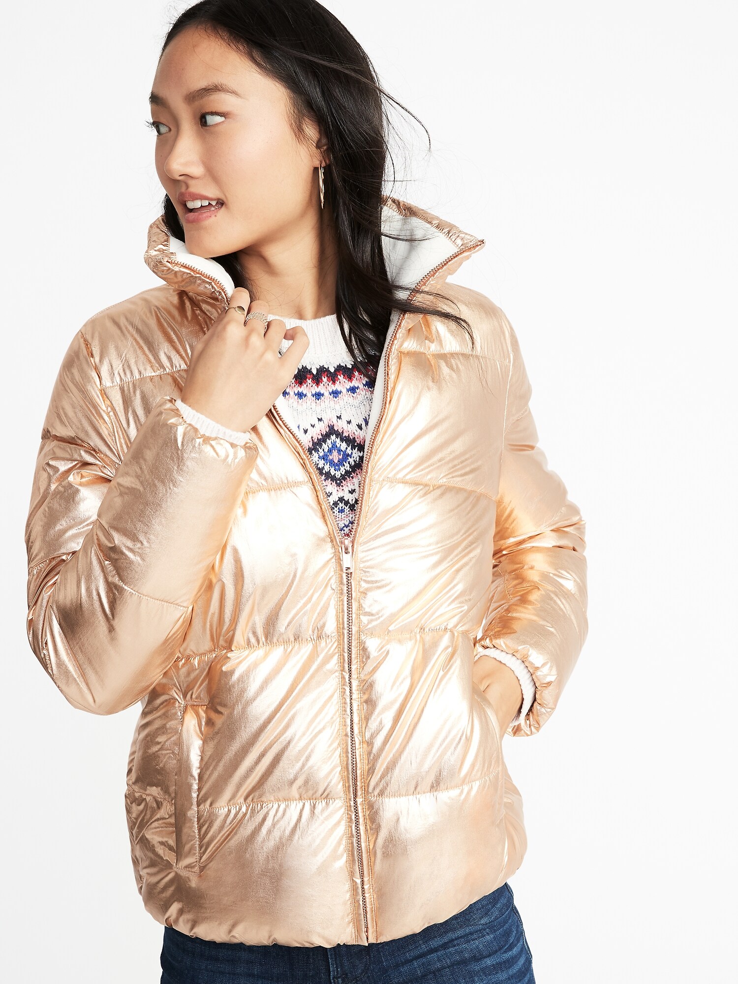 Metallic puffer 2025 jacket old navy