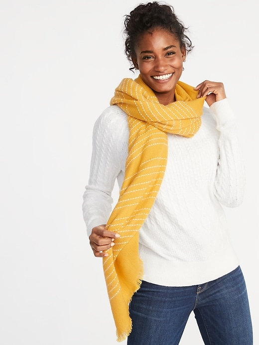 View large product image 1 of 2. Fringed Textured-Stripe Scarf for Women