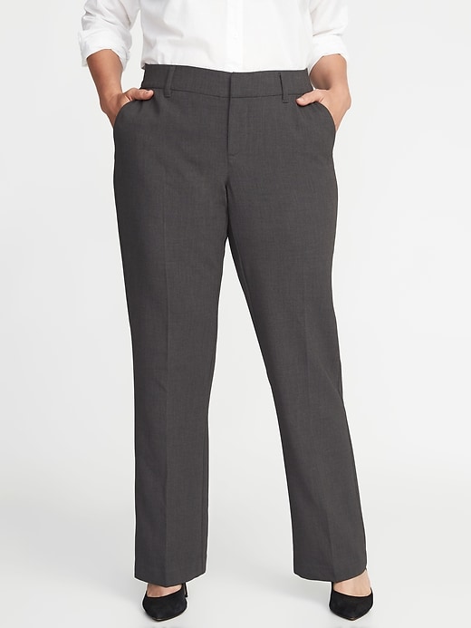 View large product image 1 of 1. Mid-Rise Secret-Slim Pockets + Waistband Plus-Size Double-Weave Harper Trousers