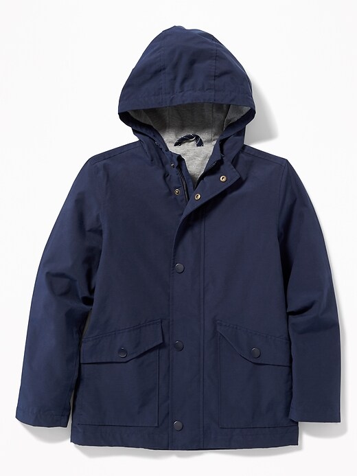 View large product image 1 of 3. Water-Resistant Hooded Rain Jacket For Boys