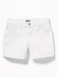View large product image 3 of 3. Raw-Edged Cuff White Jean Shorts For Girls