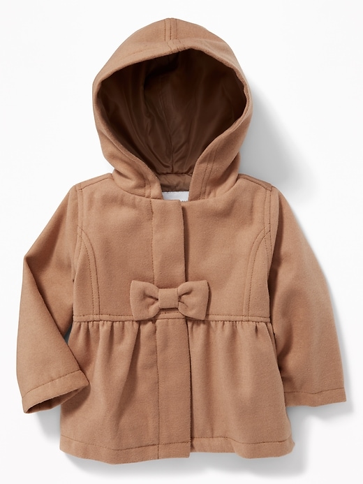 View large product image 1 of 2. Hooded Bow-Front Velour Coat for Baby