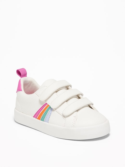 View large product image 1 of 4. Triple-Strap Rainbow-Stripe Sneakers For Toddler Girls