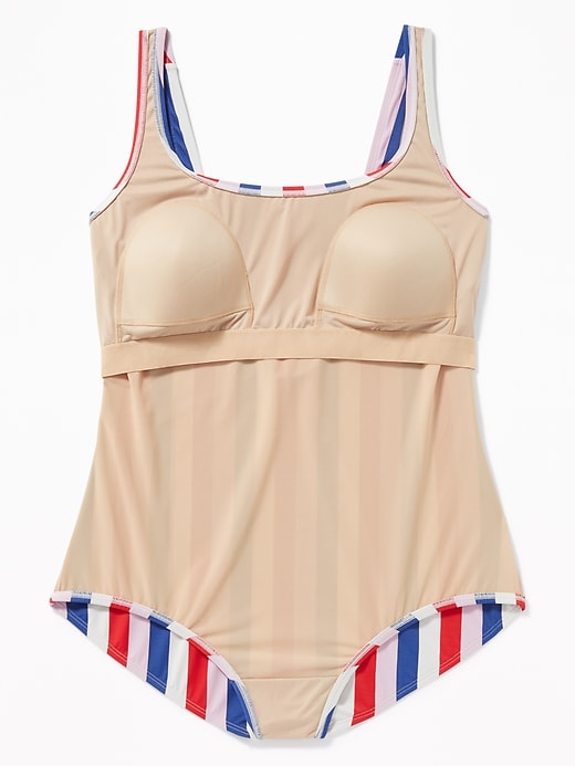 Image number 6 showing, Multi-Stripe Secret-Slim Plus-Size Swimsuit