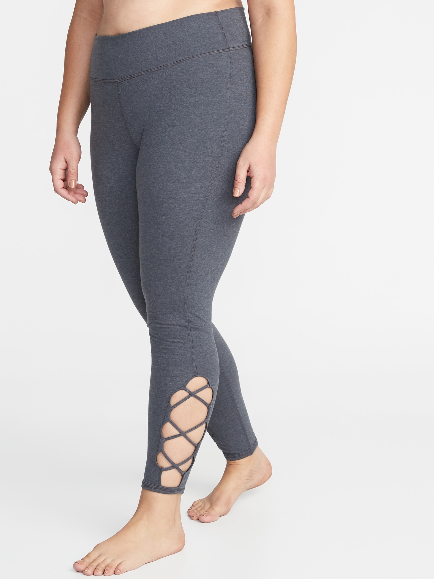 High-Rise Plus-Size Lattice-Hem 7/8-Length Leggings by Old Navy