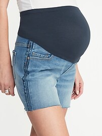 View large product image 3 of 3. Maternity Full-Panel Boyfriend Raw-Edged Jean Shorts - 5-Inch Inseam