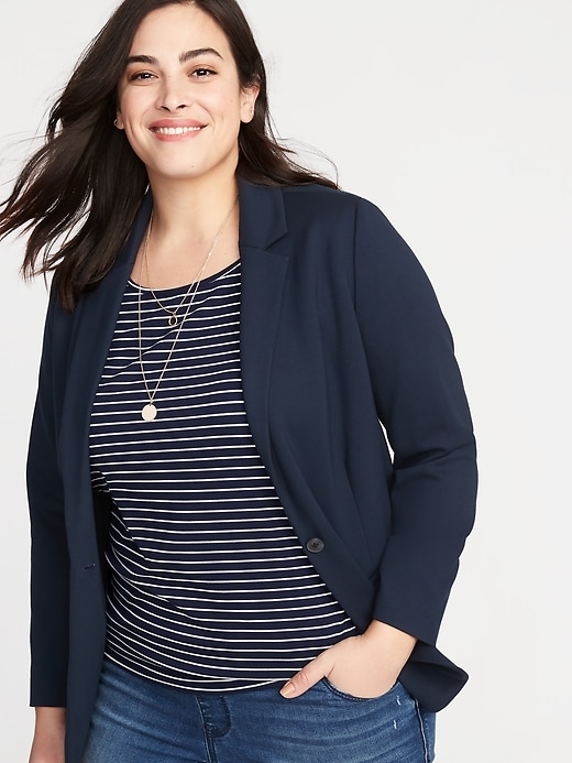 Image number 1 showing, Classic Ponte-Knit Plus-Size Blazer
