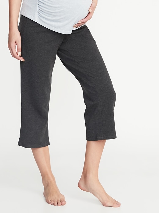 View large product image 1 of 1. Maternity Rollover-Waist Wide-Leg Yoga Crops