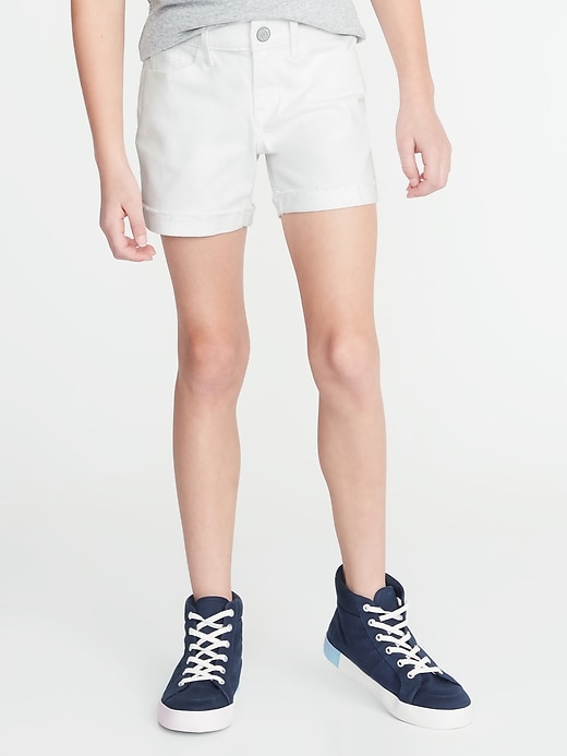 View large product image 1 of 3. Raw-Edged Cuff White Jean Shorts For Girls