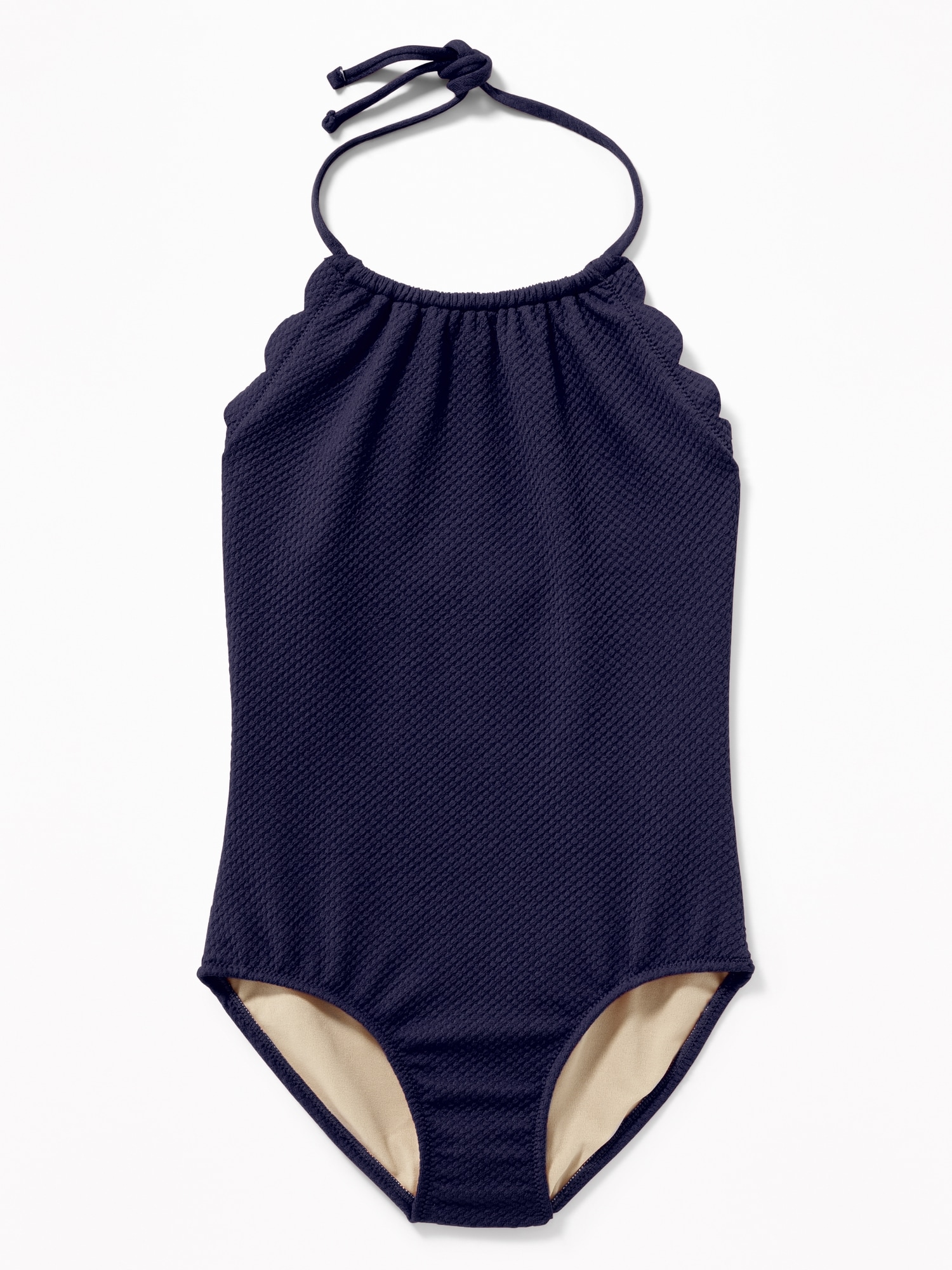 scalloped halter swimsuit