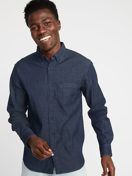 View large product image 1 of 1. Regular-Fit Built-In Flex Chambray Everyday Shirt