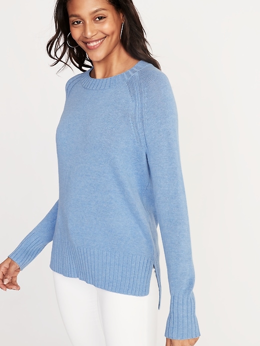 Blue crew neck sweater women's deals