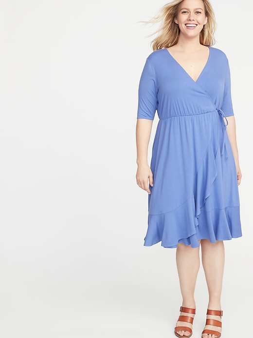 View large product image 1 of 1. Waist-Defined Faux-Wrap Jersey Plus-Size Dress