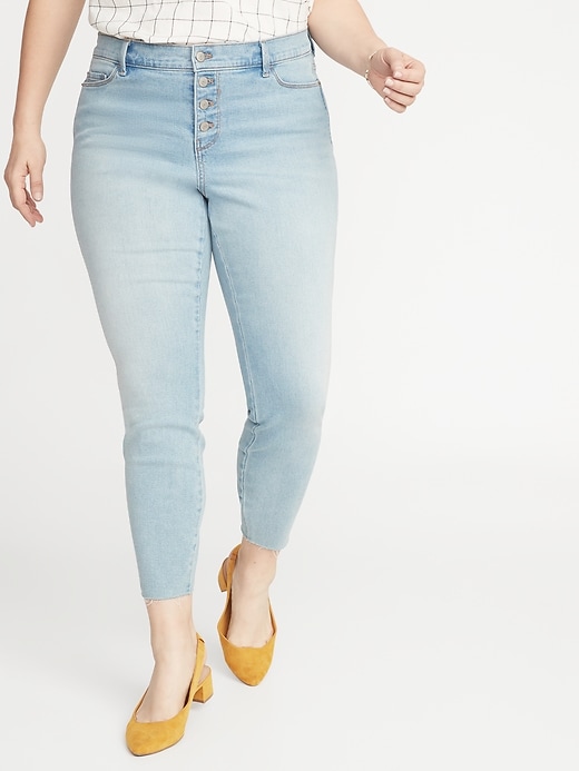 View large product image 1 of 3. High-Waisted Secret-Slim Pockets Button-Fly Plus-Size Rockstar Super Skinny Ankle Jeans
