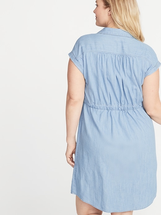 Image number 2 showing, Chambray Cinch-Tie Plus-Size No-Peek Shirt Dress